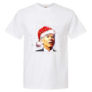 Merry 4th Of Easter Funny Joe Biden Christmas Ugly Sweater Garment-Dyed Heavyweight T-Shirt