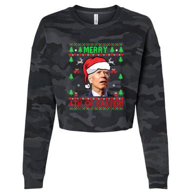 Merry 4th Of Easter Funny Joe Biden Christmas Ugly Cropped Pullover Crew