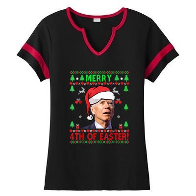 Merry 4th Of Easter Funny Joe Biden Christmas Ugly Ladies Halftime Notch Neck Tee