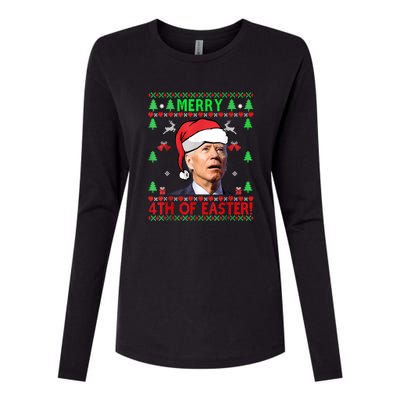 Merry 4th Of Easter Funny Joe Biden Christmas Ugly Womens Cotton Relaxed Long Sleeve T-Shirt