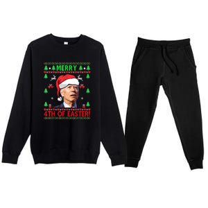 Merry 4th Of Easter Funny Joe Biden Christmas Ugly Premium Crewneck Sweatsuit Set