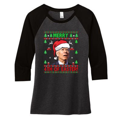 Merry 4th Of Easter Funny Joe Biden Christmas Ugly Women's Tri-Blend 3/4-Sleeve Raglan Shirt