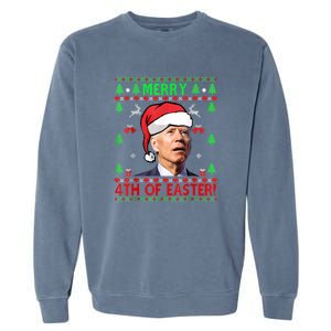 Merry 4th Of Easter Funny Joe Biden Christmas Ugly Garment-Dyed Sweatshirt