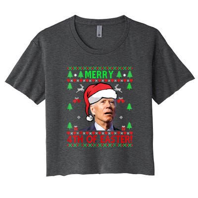 Merry 4th Of Easter Funny Joe Biden Christmas Ugly Women's Crop Top Tee