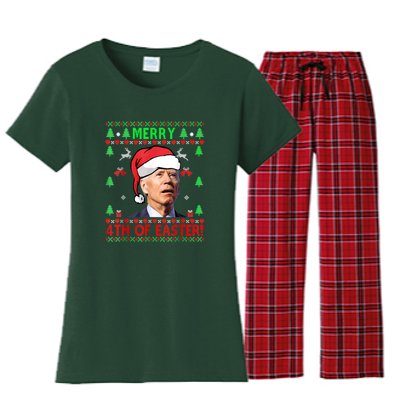 Merry 4th Of Easter Funny Joe Biden Christmas Ugly Women's Flannel Pajama Set