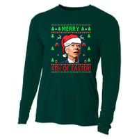 Merry 4th Of Easter Funny Joe Biden Christmas Ugly Cooling Performance Long Sleeve Crew