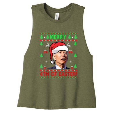 Merry 4th Of Easter Funny Joe Biden Christmas Ugly Women's Racerback Cropped Tank