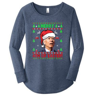 Merry 4th Of Easter Funny Joe Biden Christmas Ugly Women's Perfect Tri Tunic Long Sleeve Shirt