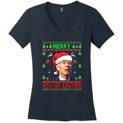 Merry 4th Of Easter Funny Joe Biden Christmas Ugly Women's V-Neck T-Shirt