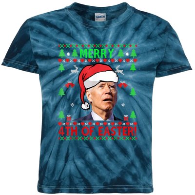 Merry 4th Of Easter Funny Joe Biden Christmas Ugly Kids Tie-Dye T-Shirt