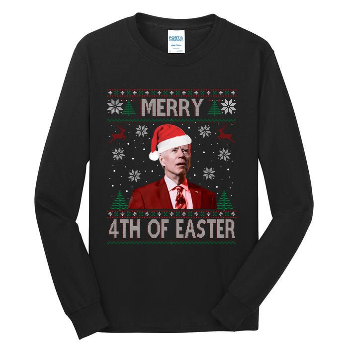 Merry 4th Of Easter Funny Joe Biden Christmas Ugly Sweater Sweatshirt Tall Long Sleeve T-Shirt