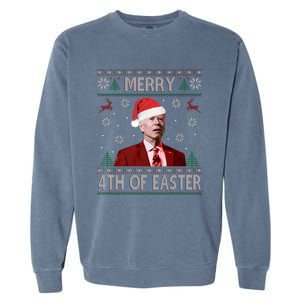 Merry 4th Of Easter Funny Joe Biden Christmas Ugly Sweater Sweatshirt Garment-Dyed Sweatshirt