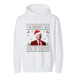 Merry 4th Of Easter Funny Joe Biden Christmas Ugly Sweater Sweatshirt Garment-Dyed Fleece Hoodie