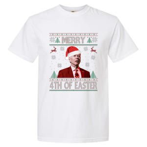 Merry 4th Of Easter Funny Joe Biden Christmas Ugly Sweater Sweatshirt Garment-Dyed Heavyweight T-Shirt