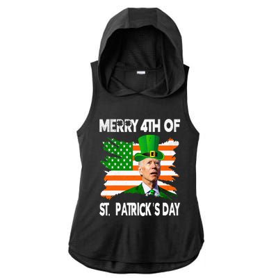 Merry 4th Of St Patrick's Day Funny Joe Biden Leprechaun Hat Ladies PosiCharge Tri-Blend Wicking Draft Hoodie Tank