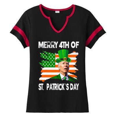 Merry 4th Of St Patrick's Day Funny Joe Biden Leprechaun Hat Ladies Halftime Notch Neck Tee