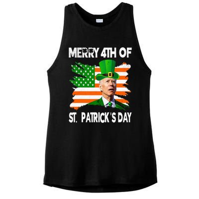 Merry 4th Of St Patrick's Day Funny Joe Biden Leprechaun Hat Ladies PosiCharge Tri-Blend Wicking Tank