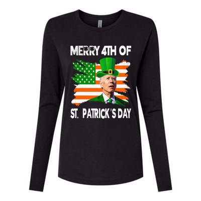 Merry 4th Of St Patrick's Day Funny Joe Biden Leprechaun Hat Womens Cotton Relaxed Long Sleeve T-Shirt