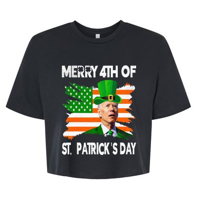 Merry 4th Of St Patrick's Day Funny Joe Biden Leprechaun Hat Bella+Canvas Jersey Crop Tee