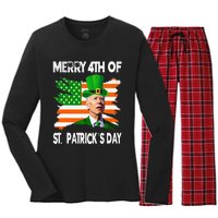 Merry 4th Of St Patrick's Day Funny Joe Biden Leprechaun Hat Women's Long Sleeve Flannel Pajama Set 