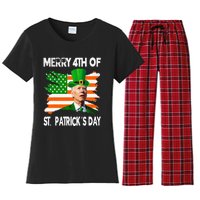 Merry 4th Of St Patrick's Day Funny Joe Biden Leprechaun Hat Women's Flannel Pajama Set