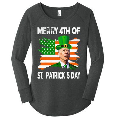 Merry 4th Of St Patrick's Day Funny Joe Biden Leprechaun Hat Women's Perfect Tri Tunic Long Sleeve Shirt