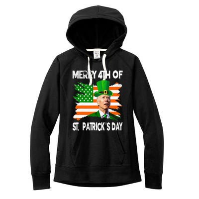 Merry 4th Of St Patrick's Day Funny Joe Biden Leprechaun Hat Women's Fleece Hoodie