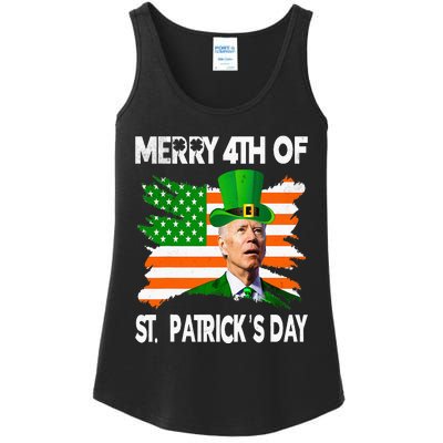 Merry 4th Of St Patrick's Day Funny Joe Biden Leprechaun Hat Ladies Essential Tank