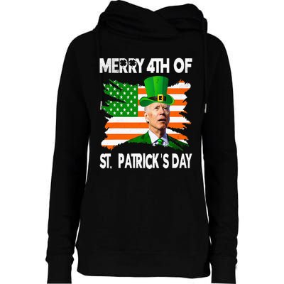 Merry 4th Of St Patrick's Day Funny Joe Biden Leprechaun Hat Womens Funnel Neck Pullover Hood