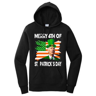 Merry 4th Of St Patrick's Day Funny Joe Biden Leprechaun Hat Women's Pullover Hoodie