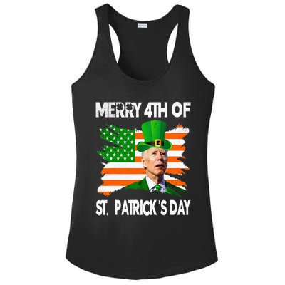 Merry 4th Of St Patrick's Day Funny Joe Biden Leprechaun Hat Ladies PosiCharge Competitor Racerback Tank