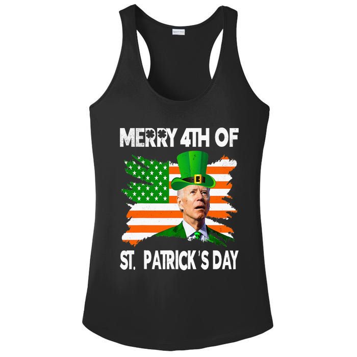 Merry 4th Of St Patrick's Day Funny Joe Biden Leprechaun Hat Ladies PosiCharge Competitor Racerback Tank