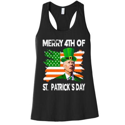 Merry 4th Of St Patrick's Day Funny Joe Biden Leprechaun Hat Women's Racerback Tank