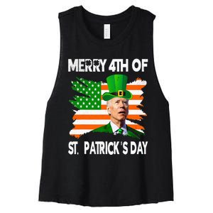 Merry 4th Of St Patrick's Day Funny Joe Biden Leprechaun Hat Women's Racerback Cropped Tank