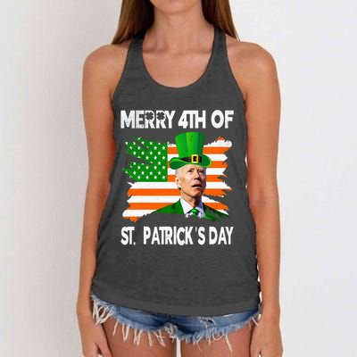 Merry 4th Of St Patrick's Day Funny Joe Biden Leprechaun Hat Women's Knotted Racerback Tank