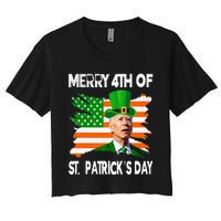 Merry 4th Of St Patrick's Day Funny Joe Biden Leprechaun Hat Women's Crop Top Tee