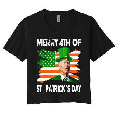 Merry 4th Of St Patrick's Day Funny Joe Biden Leprechaun Hat Women's Crop Top Tee