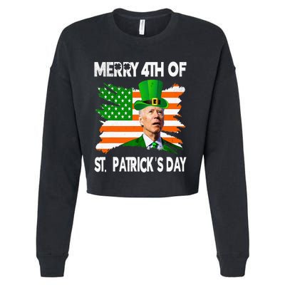 Merry 4th Of St Patrick's Day Funny Joe Biden Leprechaun Hat Cropped Pullover Crew