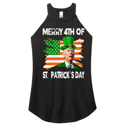 Merry 4th Of St Patrick's Day Funny Joe Biden Leprechaun Hat Women's Perfect Tri Rocker Tank