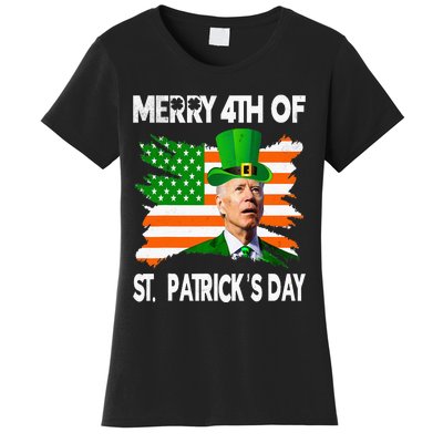 Merry 4th Of St Patrick's Day Funny Joe Biden Leprechaun Hat Women's T-Shirt