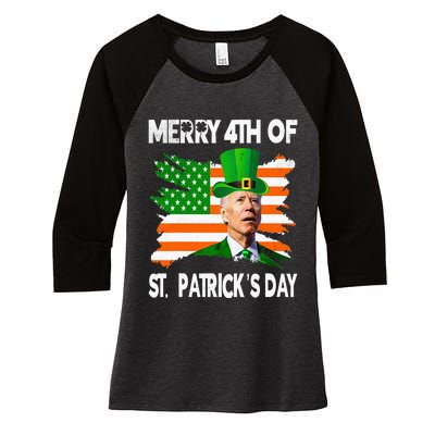 Merry 4th Of St Patrick's Day Funny Joe Biden Leprechaun Hat Women's Tri-Blend 3/4-Sleeve Raglan Shirt