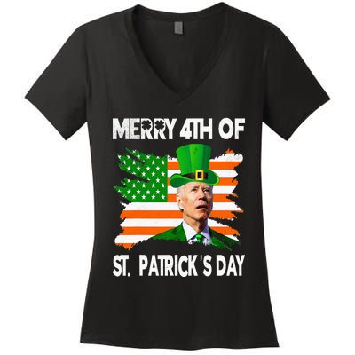 Merry 4th Of St Patrick's Day Funny Joe Biden Leprechaun Hat Women's V-Neck T-Shirt