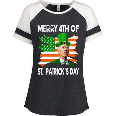 Merry 4th Of St Patrick's Day Funny Joe Biden Leprechaun Hat Enza Ladies Jersey Colorblock Tee