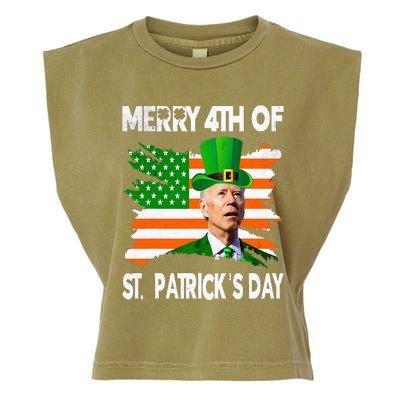 Merry 4th Of St Patrick's Day Funny Joe Biden Leprechaun Hat Garment-Dyed Women's Muscle Tee