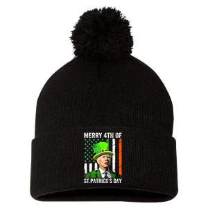 Merry 4th Of St Patricks Day Joe Biden Leprechaun Hat Funny Pom Pom 12in Knit Beanie