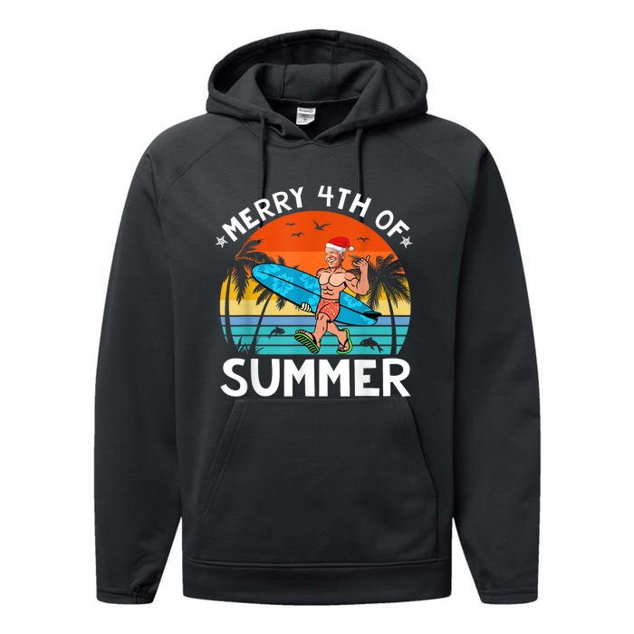 Merry 4th Of Summer Funny Biden Christmas In July Sarcastic Performance Fleece Hoodie