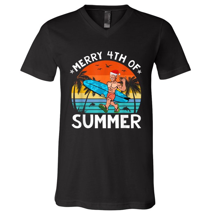 Merry 4th Of Summer Funny Biden Christmas In July Sarcastic V-Neck T-Shirt