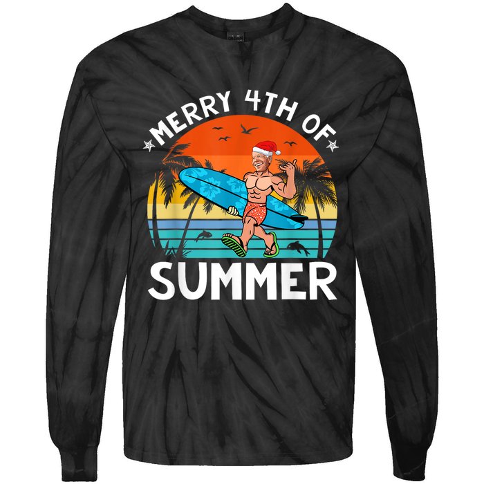 Merry 4th Of Summer Funny Biden Christmas In July Sarcastic Tie-Dye Long Sleeve Shirt