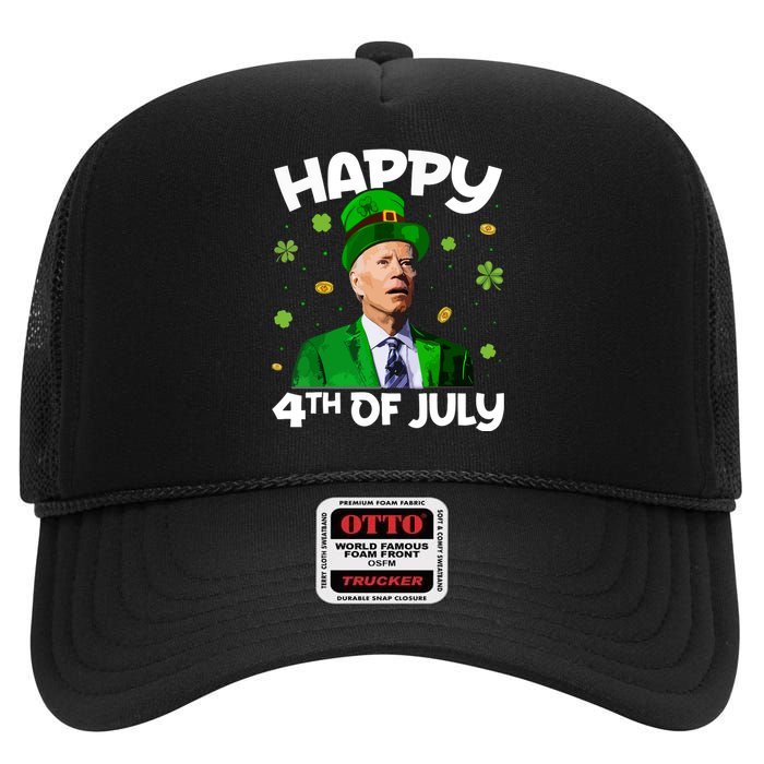 Merry 4th Of St Patricks Day Joe Biden Leprechaun Hat High Crown Mesh Back Trucker Hat