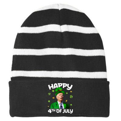 Merry 4th Of St Patricks Day Joe Biden Leprechaun Hat Striped Beanie with Solid Band